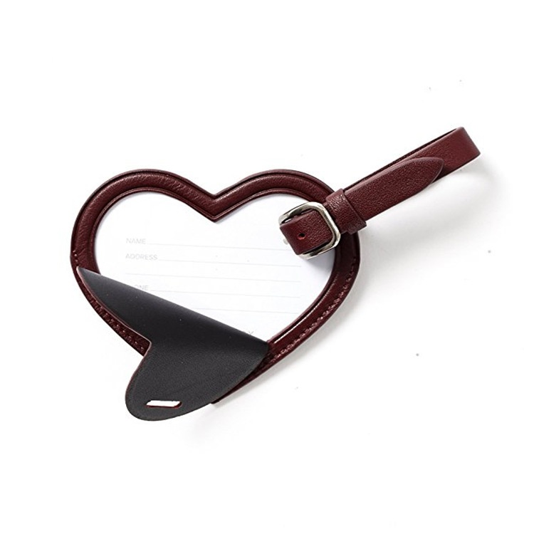 New Creative PU Leather Mini Heart-Shaped Luggage Tag Custom Factory Wholesale Travel Luggage Label Accessories Logo Pattern