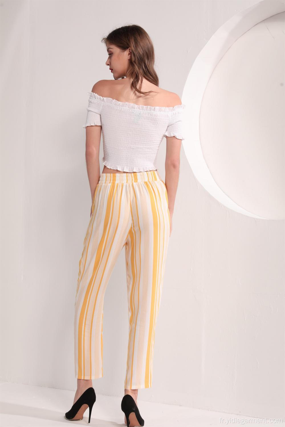 Pantalon d&#39;été en viscose rayé jaune