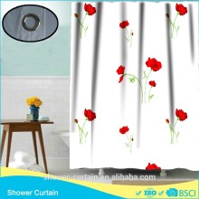 polyester printing red flower shower curtains white