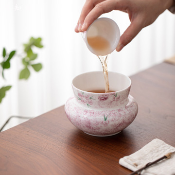 Ceramic Jianshui Kung Fu Tea Set with Hand-Painted Rose Design
