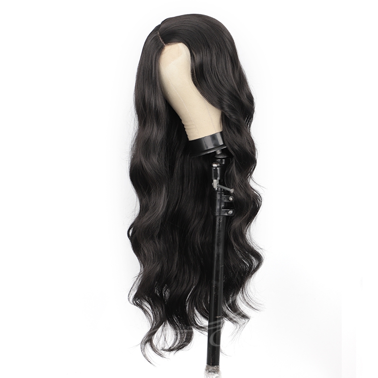 Hot Vendor Synthetic Blend lace Long Wavy Side Part Mono Black Glueless Wig Women Cosplay Heat Resistant Fiber Curly Color Wig