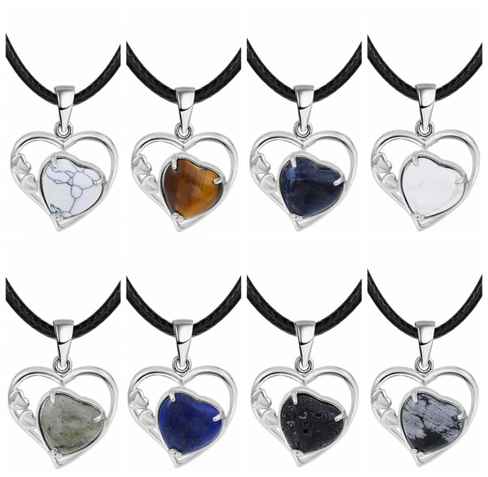 Crystal Love Heart Birthstone Pendante Colliers de pierre précieuse pour les femmes