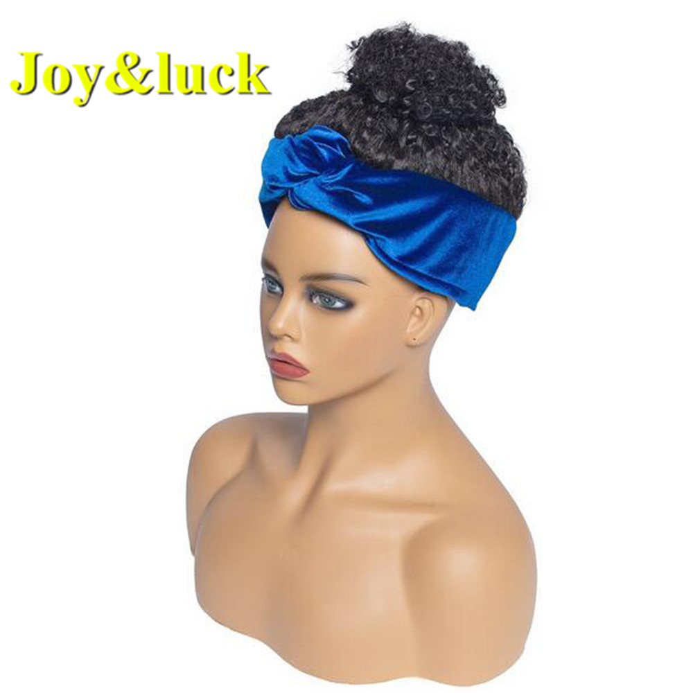 Wholesale Hair For Black Women Ladies Scarf Wig Blue Hairband With Bun Short Afro Kinky Curly Headband Wig Synthetic Hair Wigs