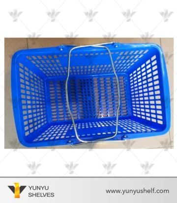 supermarket plastic shopping basket with handles