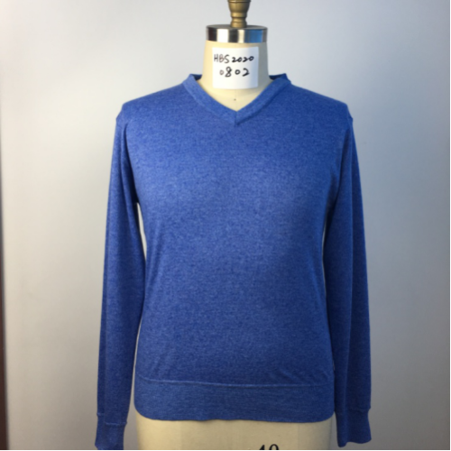 Pull bleu à col en V pour hommes tricoté