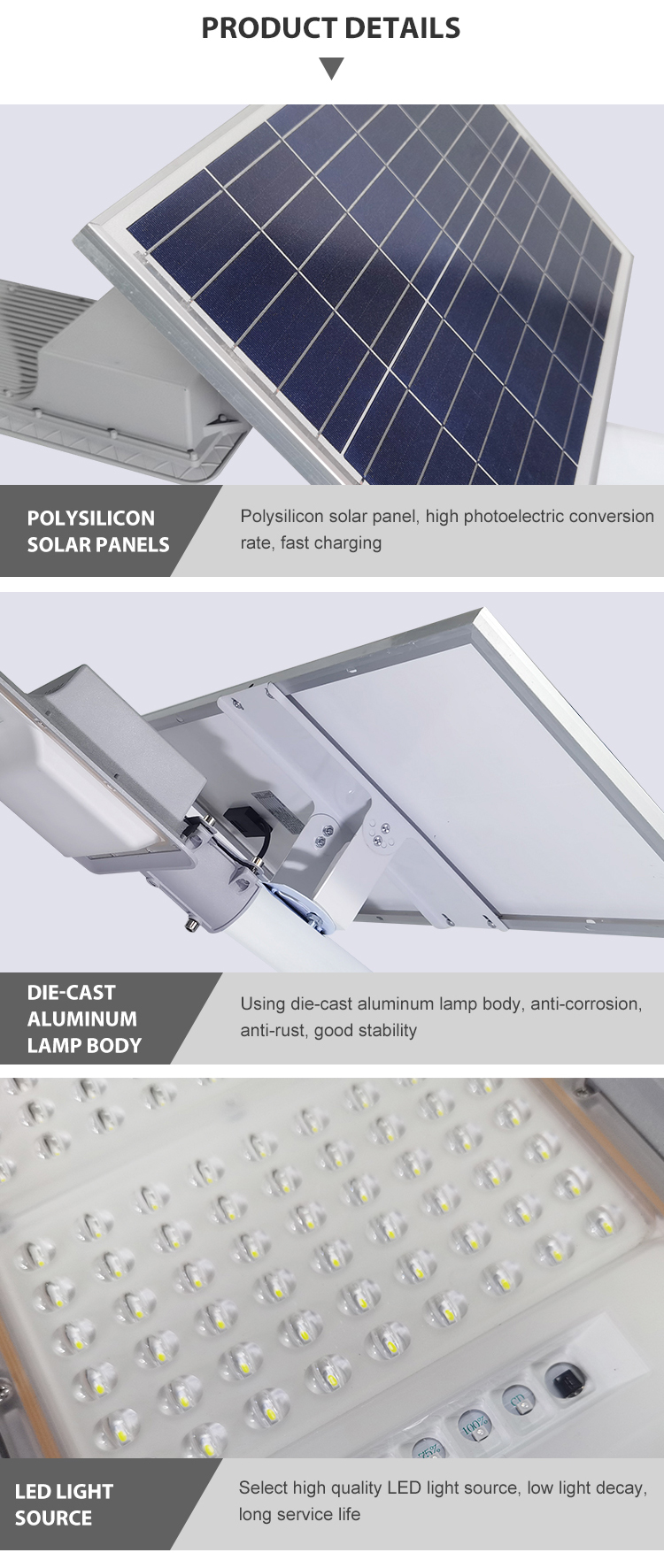Good quality die casting aluminum waterproof outdoor ip65 SMD 60w 100w 180w 200w solar led street light