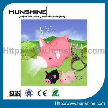 nice small pig promotional keychain with led light with sound