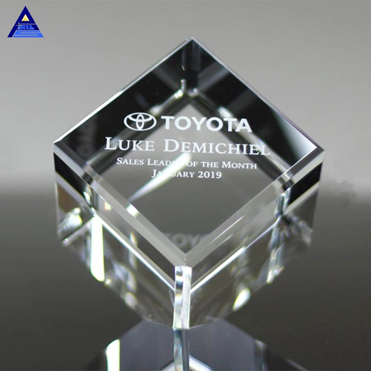 Glass Award Diamond Clear 3D Laser Engraved Stand Block Cube Crystal Paperweight