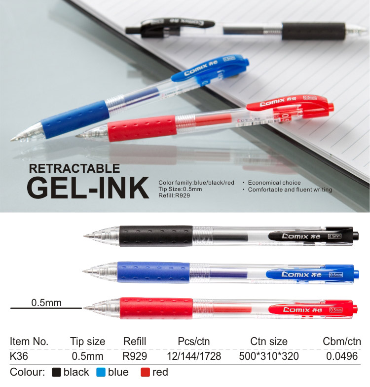 standard office and school Three colors 0.5mm retractable gel-ink pen