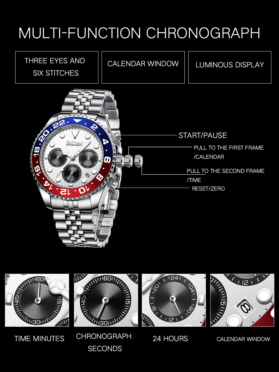 Biden 0037 Create Your Own Men Quartz Watch Chronograph Quality Stainless Steel Luxury Mens Branded Watches