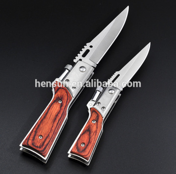 Wooden handle pocket knife With LED Flashlight