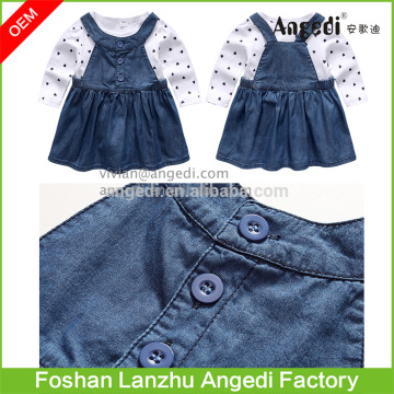 Holiday dress up Babies 2 pc set dress knitted tops & denim braces skirt