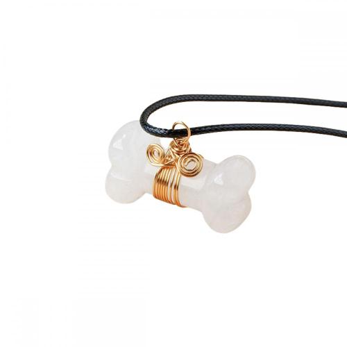Gemstone 20X35MM Carving Bone Charm Gold Wire Wrapped Pendant Necklace Natural Stone Crystal Bone Choker for Women Men Girl
