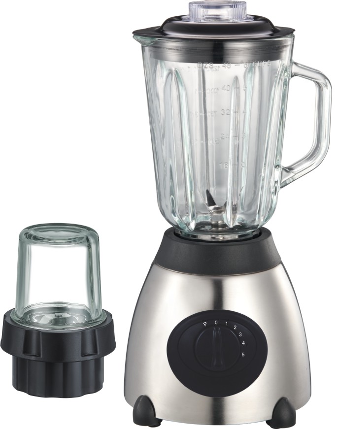 Stainless steel blender with glass jar