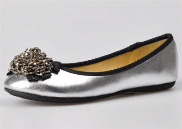 Silver / Gold Color Womens Ballerina Flats With Bead Flower Upper