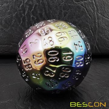 Dés à 100 faces en métal plaqué Bescon, dés de jeu D100, dés polyédriques solides à 100 faces de 45 mm de diamètre (1,8 pouce)