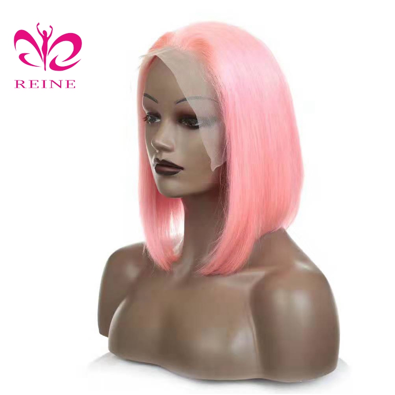 REINE Wholesale Pink Orange Blue Red Grey  Blond Fancy Color Wig Brazilian Virgin Human Hair Long Colored Lace Frontal Bob Wig