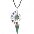 7 Chakra Stone Beads Pendant Necklace for Women Men, Unique Hexagonal Point Healing Crystal Pendulum for Reiki Divination