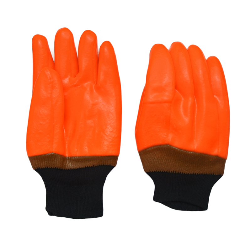 Fluorescent Orange PVC coated gloves sandy finish