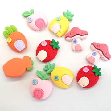 Cartoon Fruit House Resin Flatback Cabochons Kawaii Mushroom Apple Strawberry Carrot House Flatbacks Scrapbooking Craft Supply