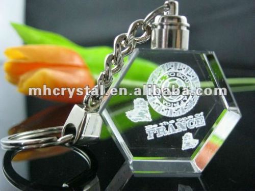 Key Chain 3d Laser Etched hexagon Crystal MH-YS0299