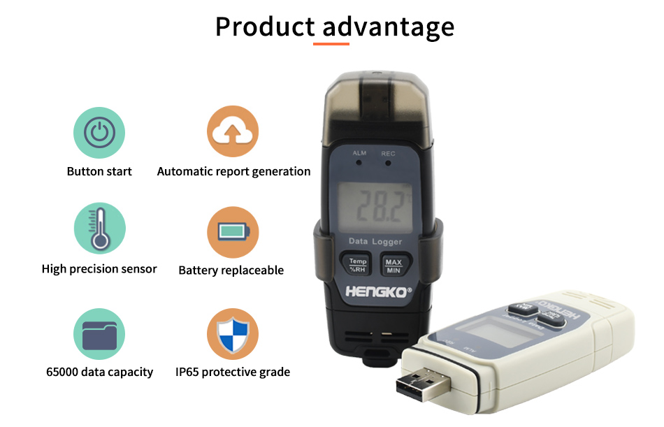 High precision reuse 1S collect time settable USB Excel PDF humidity and temperature data logger with data analysis software