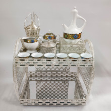 2024 Popular Silver Two-Floor Ethiopian Tea Tray Sets