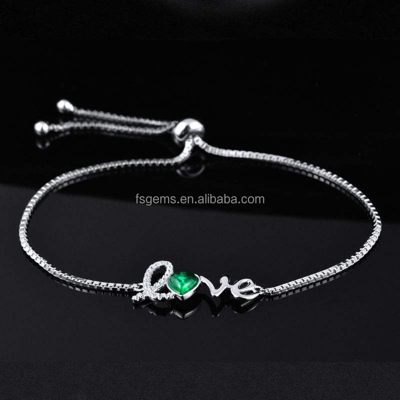 2021 Venda Quente Jóias S925 Silver Charme Ajustável Pulseiras Laboratório Pedra Esmeralda Para Festa de Presente das Mulheres