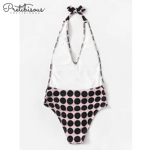 Maillot de bain femme imprimé col V à pois