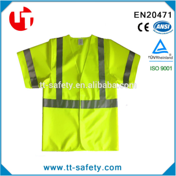 CE EN20471 100% polyester short sleeve yellow safety reflective jacket