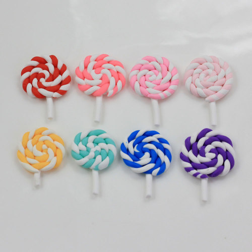 Kawaii Mixed Colors Swirl  Lollipop Polymer Clay Candy Cabochon For Kid DIY Craft Making