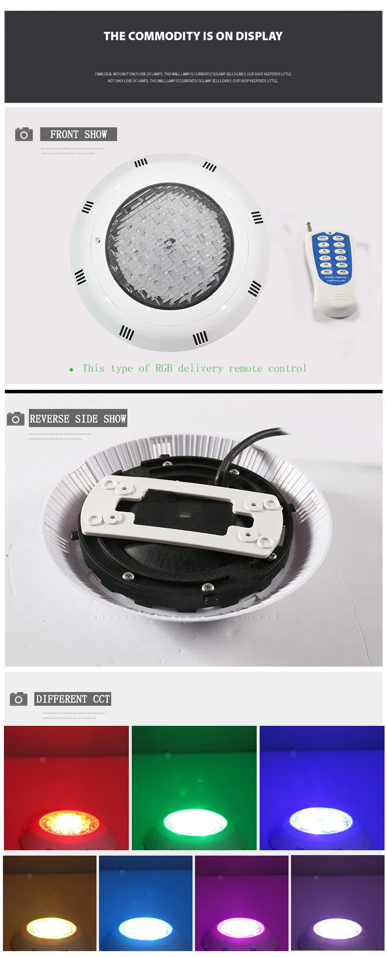 Outdoor Remote Controlled Submersible Waterproof Swimming SPA LED AC12V Pool Light RGB