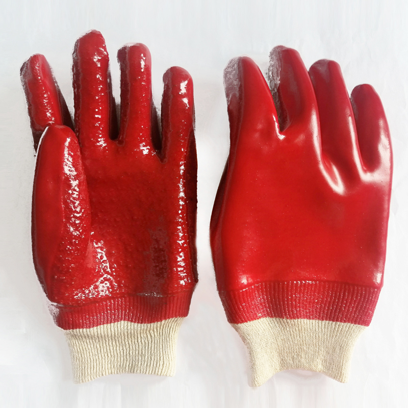 Rote PVC-Hochleistungs-Industriehandschuhe stricken Handgelenk