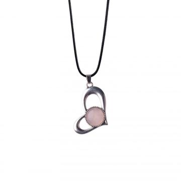 Rose Quartz Heart Alloy Pendant Silver Plated