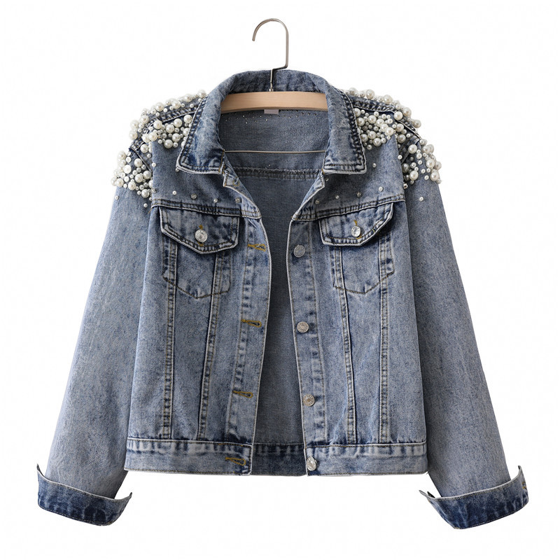 Bead Studded Denim Lady Blouse Jacket