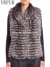 YR882A Genuine Silver Fox Fur Vest Natural color Horizontal Fox Fur Vest