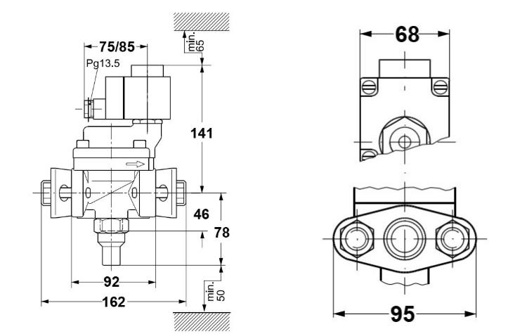 Overall dimension of EVRA 25 Danfoss Type Solenoid Valve Ammonia Refrigerant Control