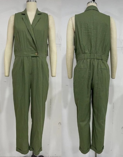 Áo jumpsuit áo cổ áo Vastic Turndown V Cổ