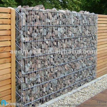 wire cages rock wall