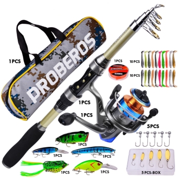 Hot Sale Fishing Kit: Telescopic Rod, Reel, Lures, Hooks & Fishing Bag