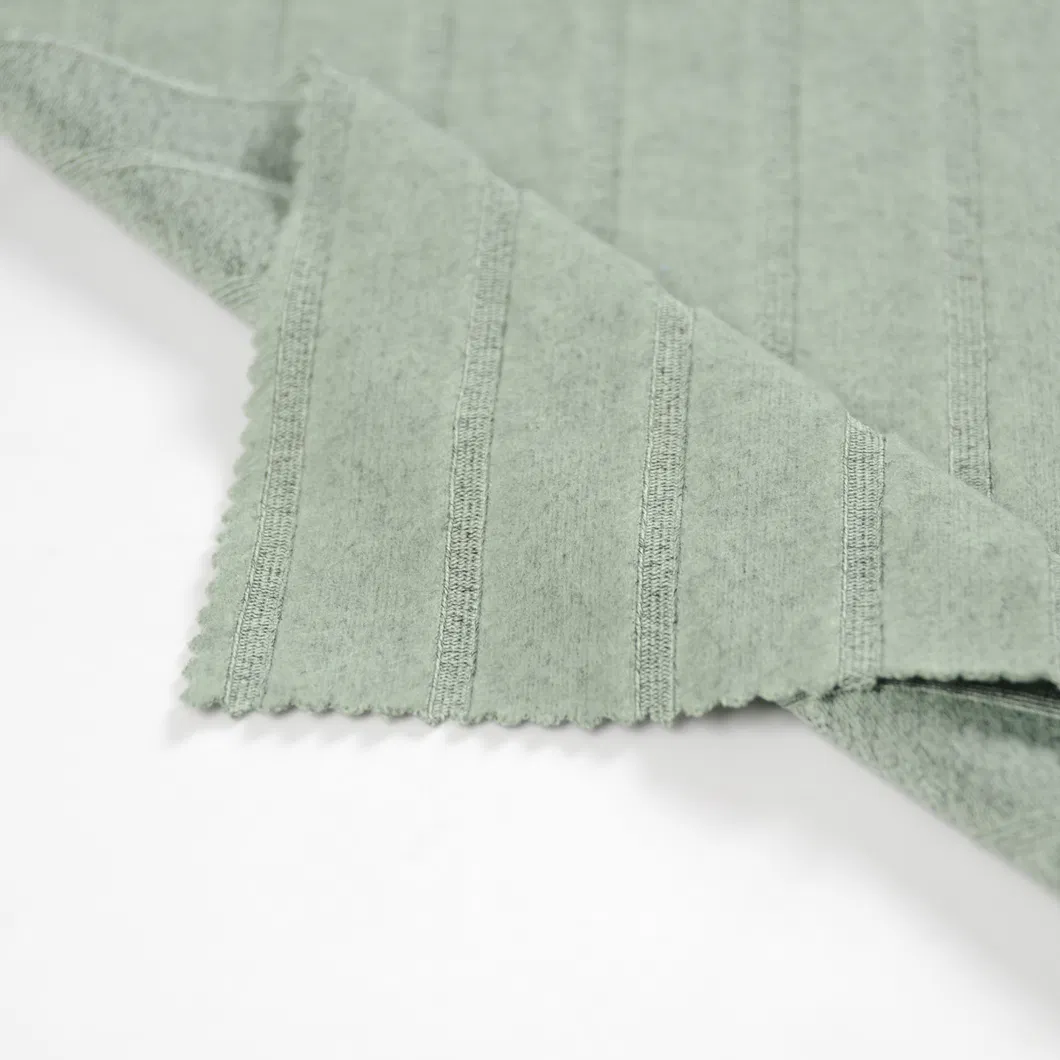 ซี่โครงถักโพลีเอสเตอร์สแปนเด็กซ์ราคาถูกพร้อมผ้าแปรงด้านข้างสำหรับตัดเย็บเสื้อผ้า