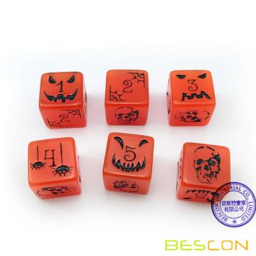 Set of 6 Bescon Luminous Halloween Dice 6 Sides, Glow in Dark 6 Sided Halloween Dice Set in Velvet Pouch