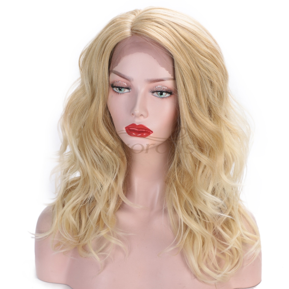 Vigorous European Style Body Wave Lace Front Wigs Synthetic Glueless 150% Density Blonde Color Hair Wig for White Women