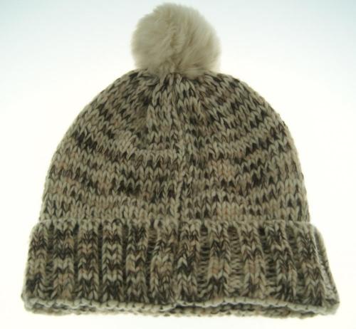 Plaine de Ladies tricoté multicolore Beanie Bonnet avec pompon