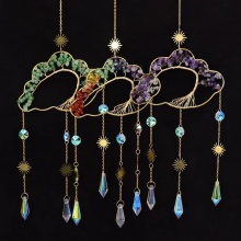 Chakra Chip Sun Catcher Crystal Windchime - Cloud Shaped Tree of Life Suncatcher