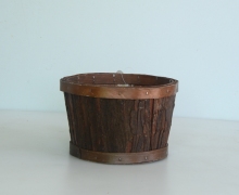 Round nature wood bark flower basket