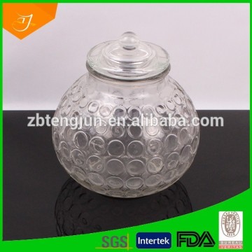 round glass storage jar with screw cap, transparent glass storage jar with embossed design