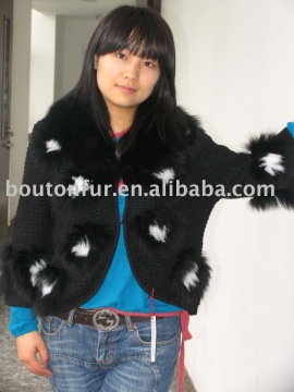 rabbit fur flower knit coat