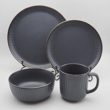 New design deep blue Emboss stoneware dinner set, stoneware tableware dinnerware sets