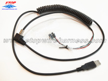 Coiled USB data cable to DC connector